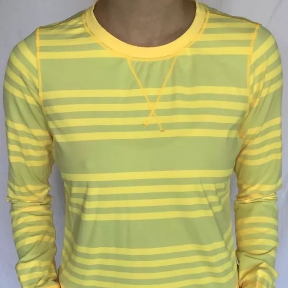 lululemon athletica Tops - Lululemon Yellow Striped Warmup Crew Neck Pullover